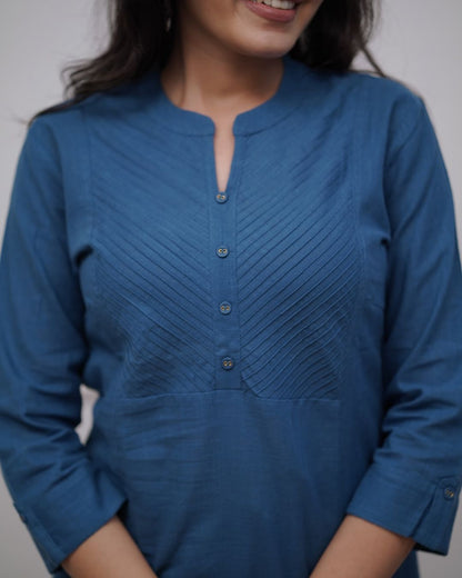 Upgrade your office wear wardrobe with this classy (teal blue, black ) kurti pantwith pintex detailing for all day comfort and trendy look🌸🌸