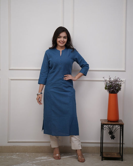 Upgrade your office wear wardrobe with this classy (teal blue, black ) kurti pantwith pintex detailing for all day comfort and trendy look🌸🌸