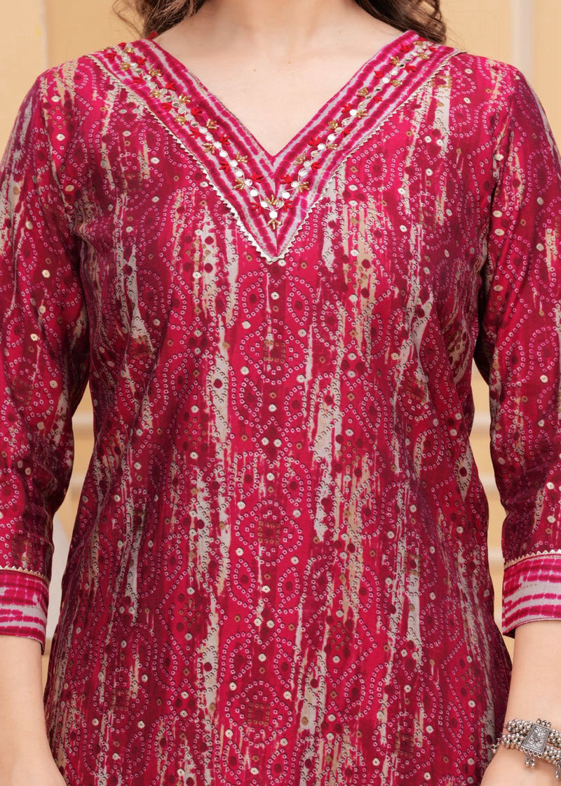 We are here to spread some magic to your ethnic heavy Muslin Kurti with pant and floral print dupatta set