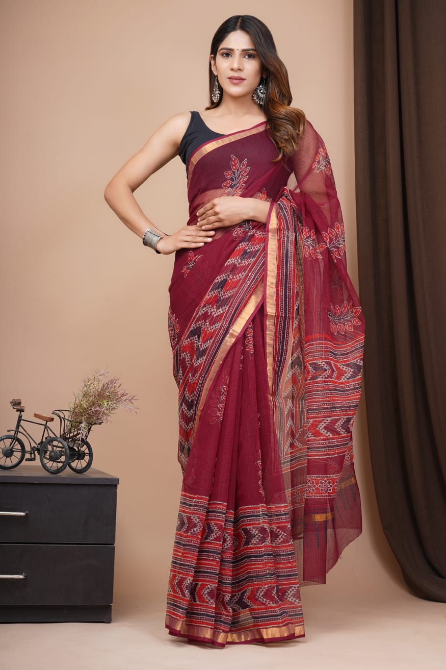 Exclusive hand Block Printed Kota Doria Saree (SWSRKO18)