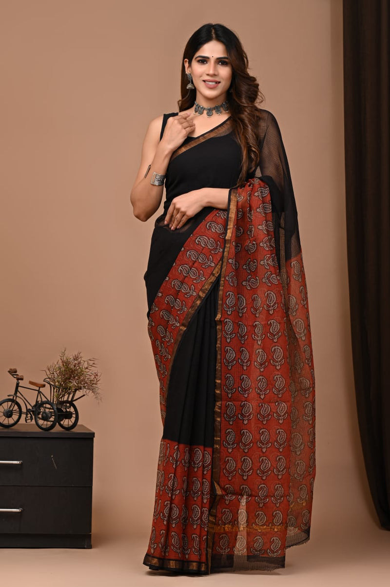 Exclusive hand Block Printed Kota Doria Saree (SWSRKO12)