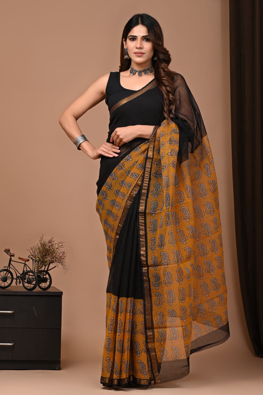 Exclusive hand Block Printed Kota Doria Saree (SWSRKO35)