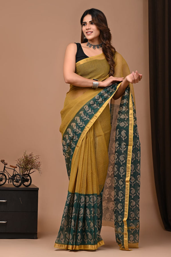 Exclusive hand Block Printed Kota Doria Saree (SWSRKO34)