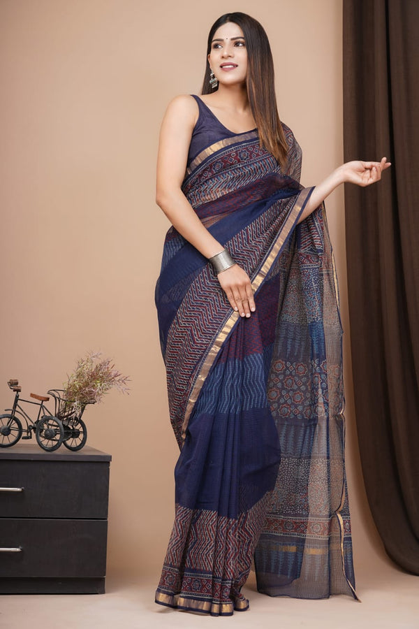 Exclusive hand Block Printed Kota Doria Saree (SWSRKO32)