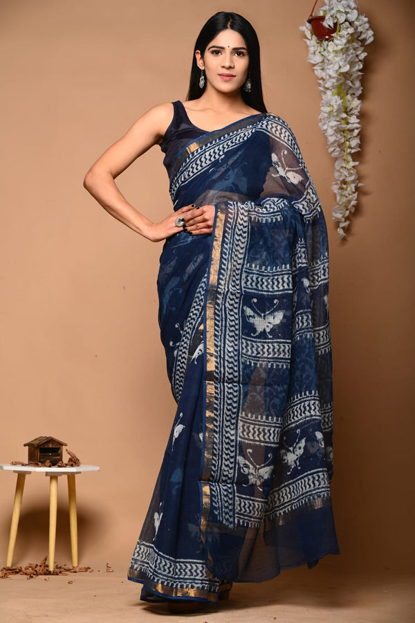 Exclusive hand Block Printed Kota Doria Saree (SWSRKO31)