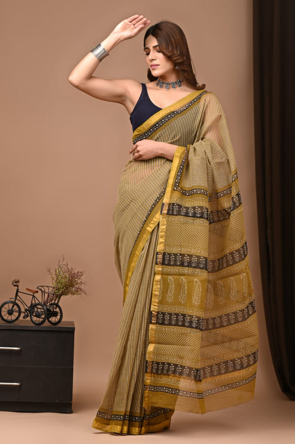 Exclusive hand Block Printed Kota Doria Saree (SWSRKO29)