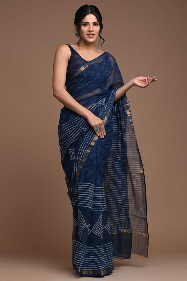 Exclusive hand Block Printed Kota Doria Saree (SWSRKO26)