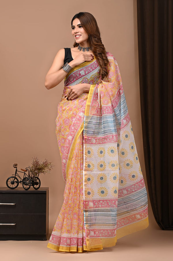 Exclusive hand Block Printed Kota Doria Saree (SWSRKO21)