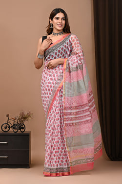 Exclusive hand Block Printed Kota Doria Saree (SWSRKO19)