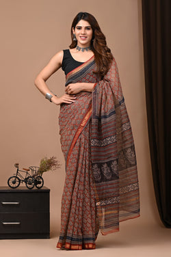 Exclusive hand Block Printed Kota Doria Saree (SWSRKO11)