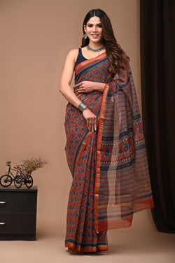 Exclusive hand Block Printed Kota Doria Saree (SWSRKO03)