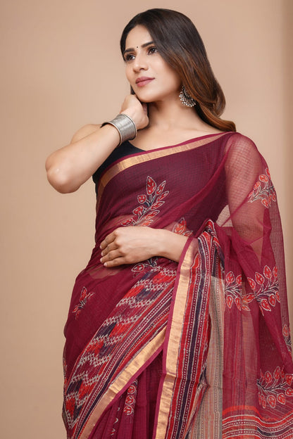 Exclusive hand Block Printed Kota Doria Saree (SWSRKO18)