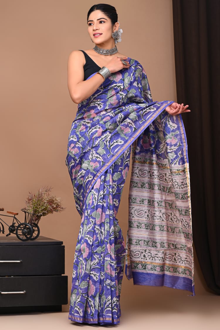 Premium Hand Block Printed Chanderi Silk Saree (SWSRCHACH03)