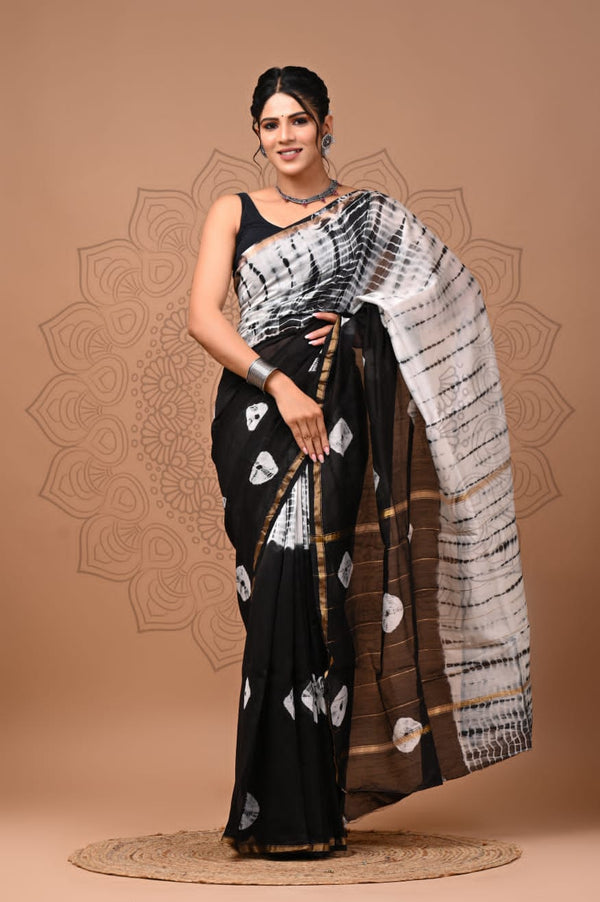 Premium Hand Block Printed Chanderi Silk Saree (SWSRCHACH04)