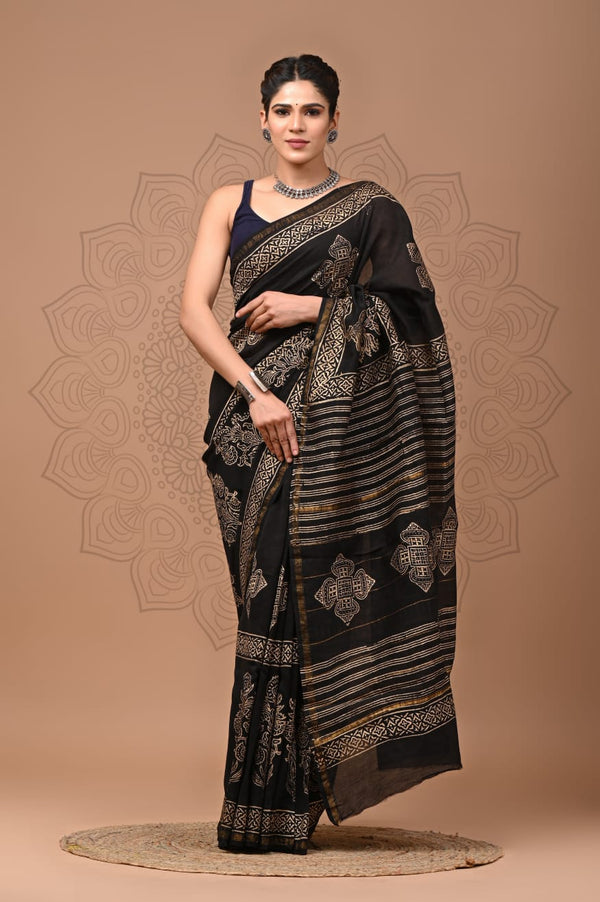 Premium Hand Block Printed Chanderi Silk Saree (SWSRCHACH05)