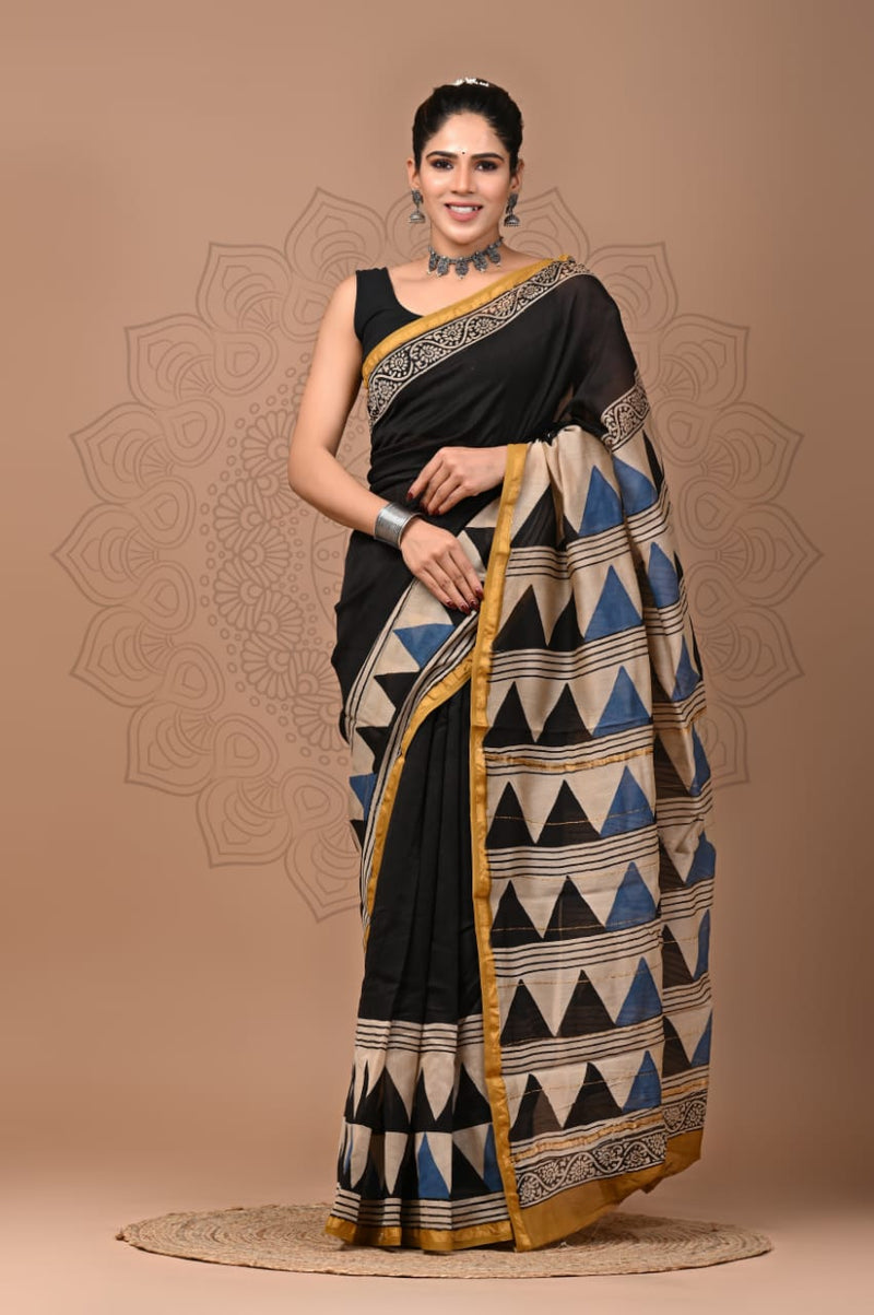 Premium Hand Block Printed Chanderi Silk Saree (SWSRCHACH15)