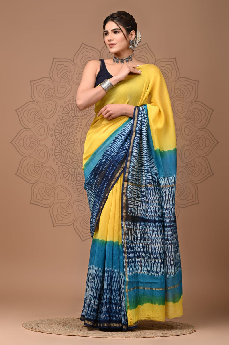 Premium Hand Block Printed Chanderi Silk Saree (SWSRCHACH16)