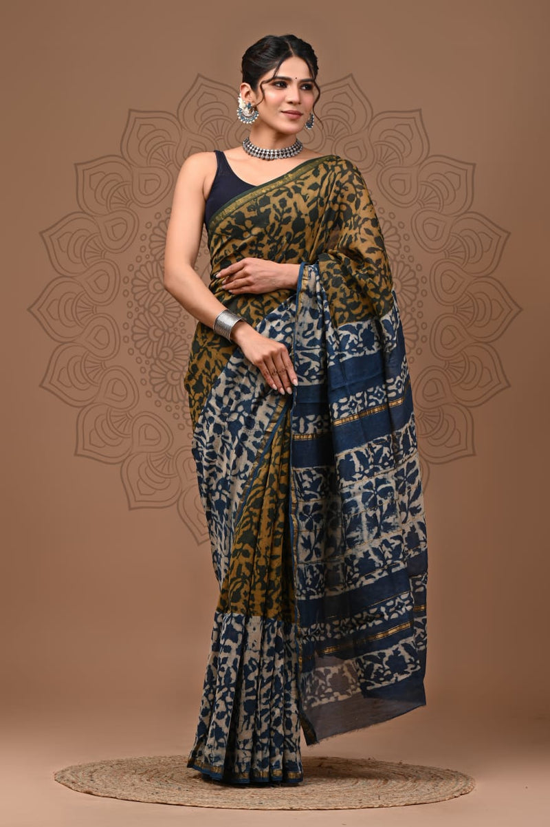 Premium Hand Block Printed Chanderi Silk Saree (SWSRCHACH22)