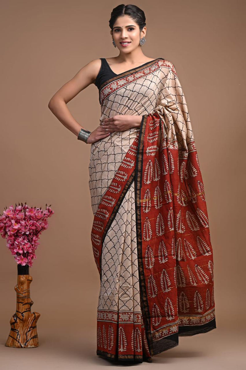 Premium Hand Block Printed Chanderi Silk Saree (SWSRCHACH29)