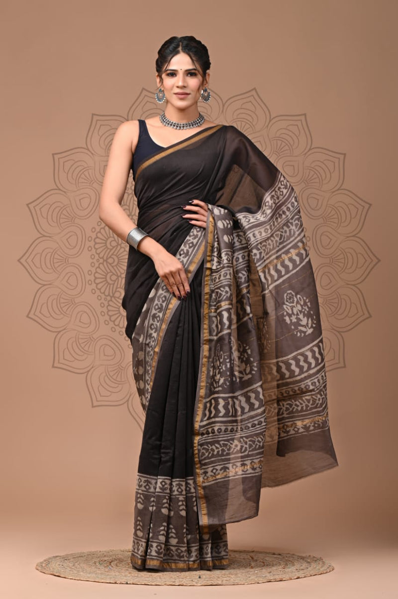 Premium Hand Block Printed Chanderi Silk Saree (SWSRCHACH25)