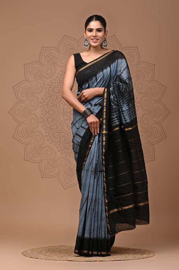 Premium Hand Block Printed Chanderi Silk Saree