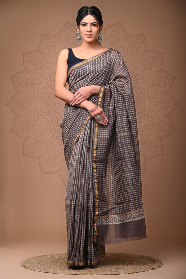 Premium Hand Block Printed Chanderi Silk Saree