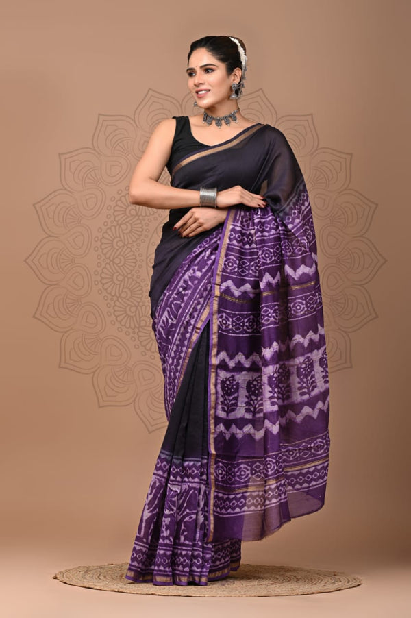 Premium Hand Block Printed Chanderi Silk Saree