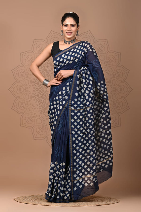 Premium Hand Block Printed Chanderi Silk Saree