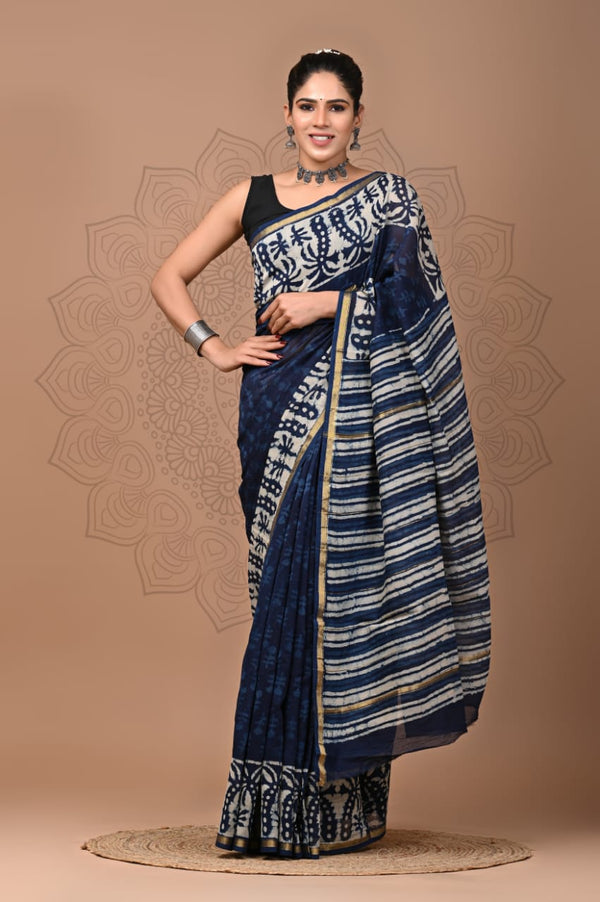 Premium Hand Block Printed Chanderi Silk Saree