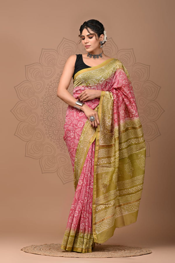 Premium Hand Block Printed Chanderi Silk Saree