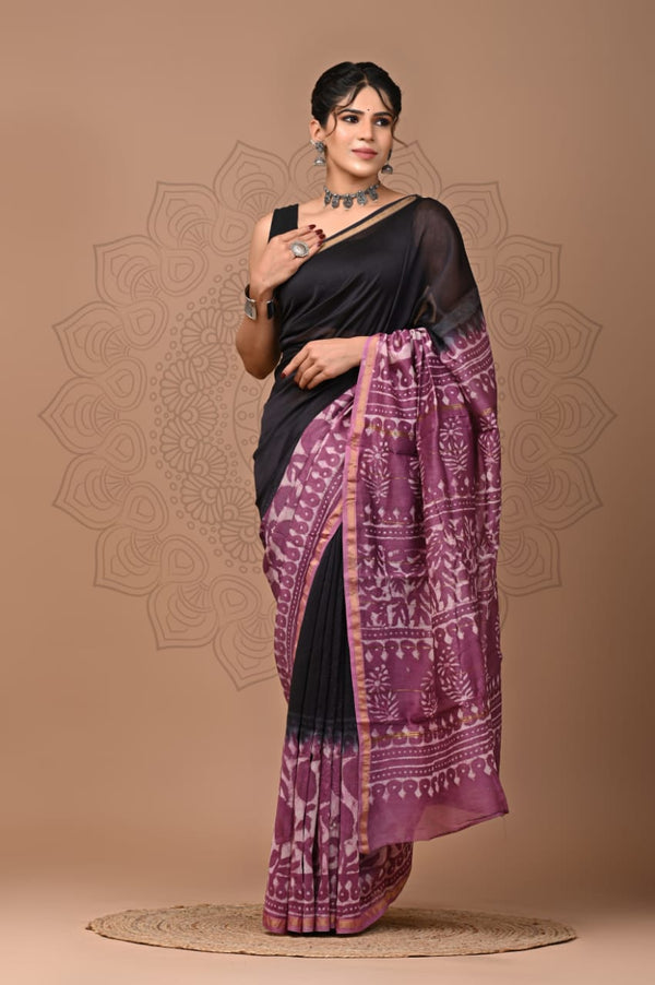 Premium Hand Block Printed Chanderi Silk Saree