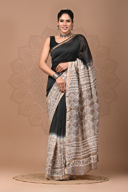 Premium Hand Block Printed Chanderi Silk Saree