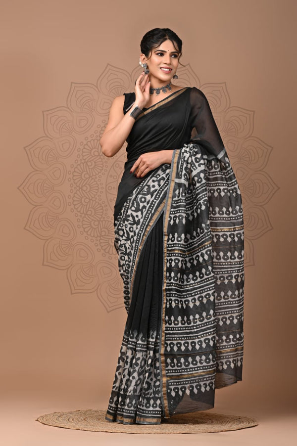 Premium Hand Block Printed Chanderi Silk Saree