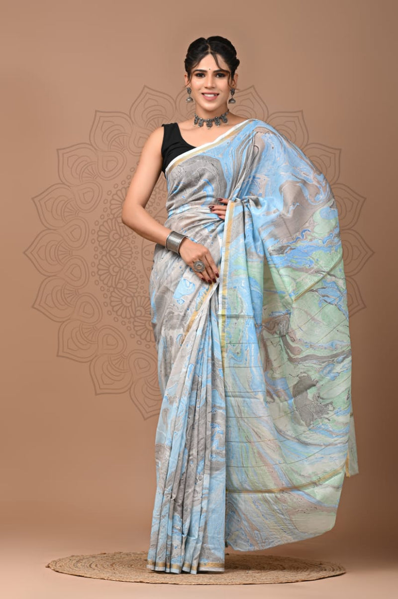 Premium Hand Block Printed Chanderi Silk Saree