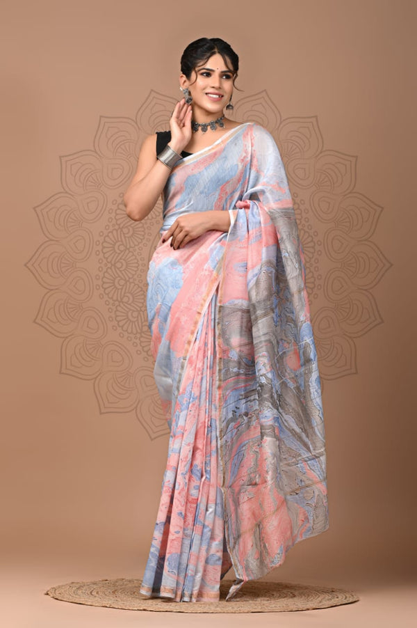 Premium Hand Block Printed Chanderi Silk Saree