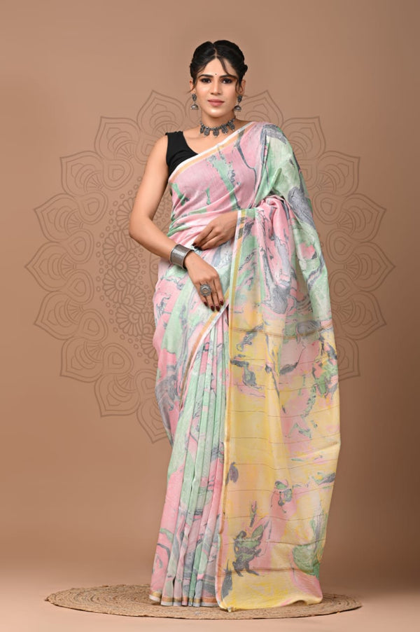 Premium Hand Block Printed Chanderi Silk Saree