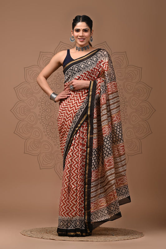 Premium Hand Block Printed Chanderi Silk Saree