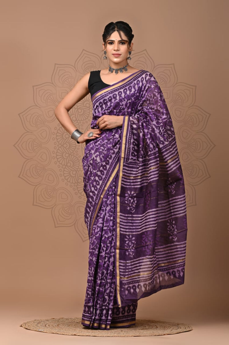 Premium Hand Block Printed Chanderi Silk Saree