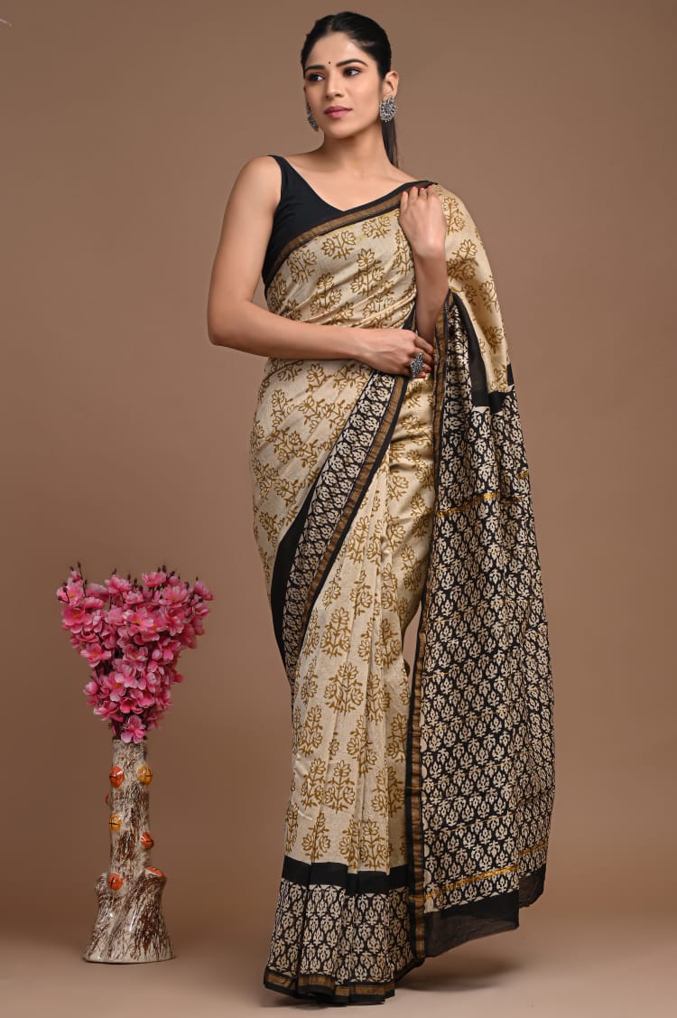 Premium Hand Block Printed Chanderi Silk Saree (SWSRCHACH07)