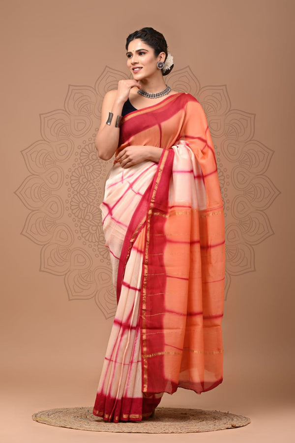 Premium Hand Block Printed Chanderi Silk Saree (SWSRCHACH11)