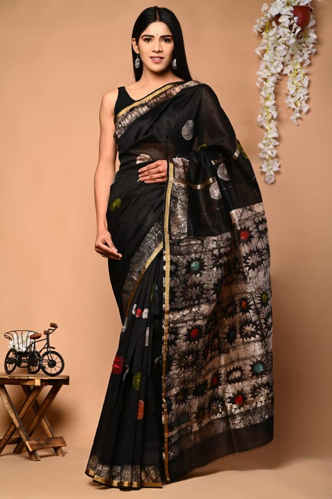 Premium Hand Block Printed Chanderi Silk Saree (SWSRCHACH23)