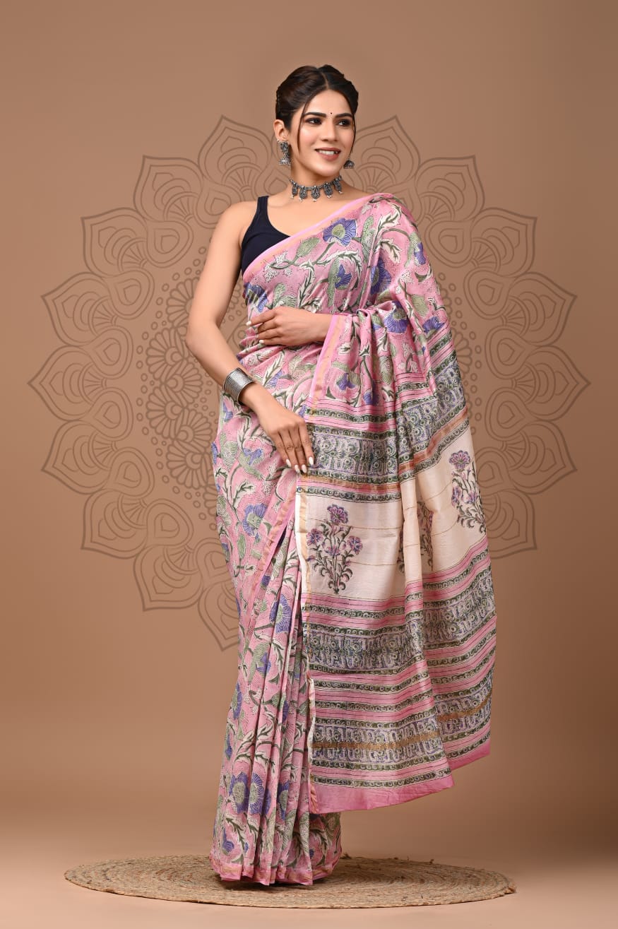 Premium Hand Block Printed Chanderi Silk Saree (SWSRCHACH28)