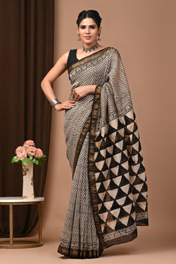 Exclusive Hand Block Printed Maheshwari Silk Saree (SWSRMAH03)