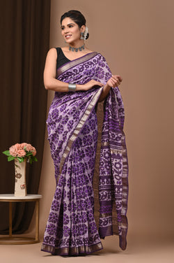 Exclusive Hand Block Printed Maheshwari Silk Saree (SWSRMAH07)