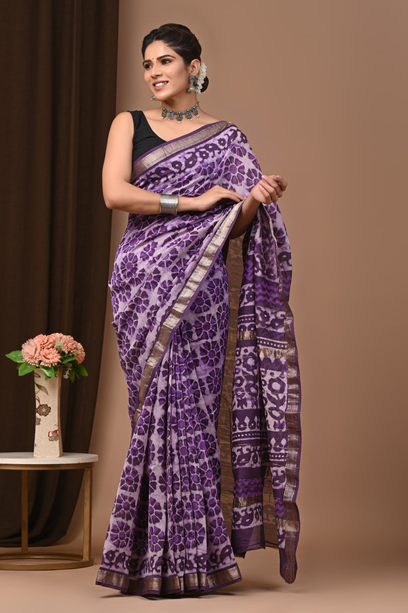 Exclusive Hand Block Printed Maheshwari Silk Saree (SWSRMAH07)