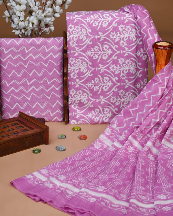 Exclusive Hand block printed cotton suit with cotton dupatta