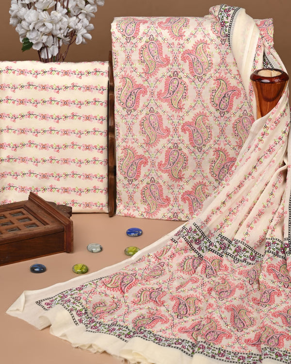 Designer Hand Block Print Cotton Suit Set with Mulmul Dupatta