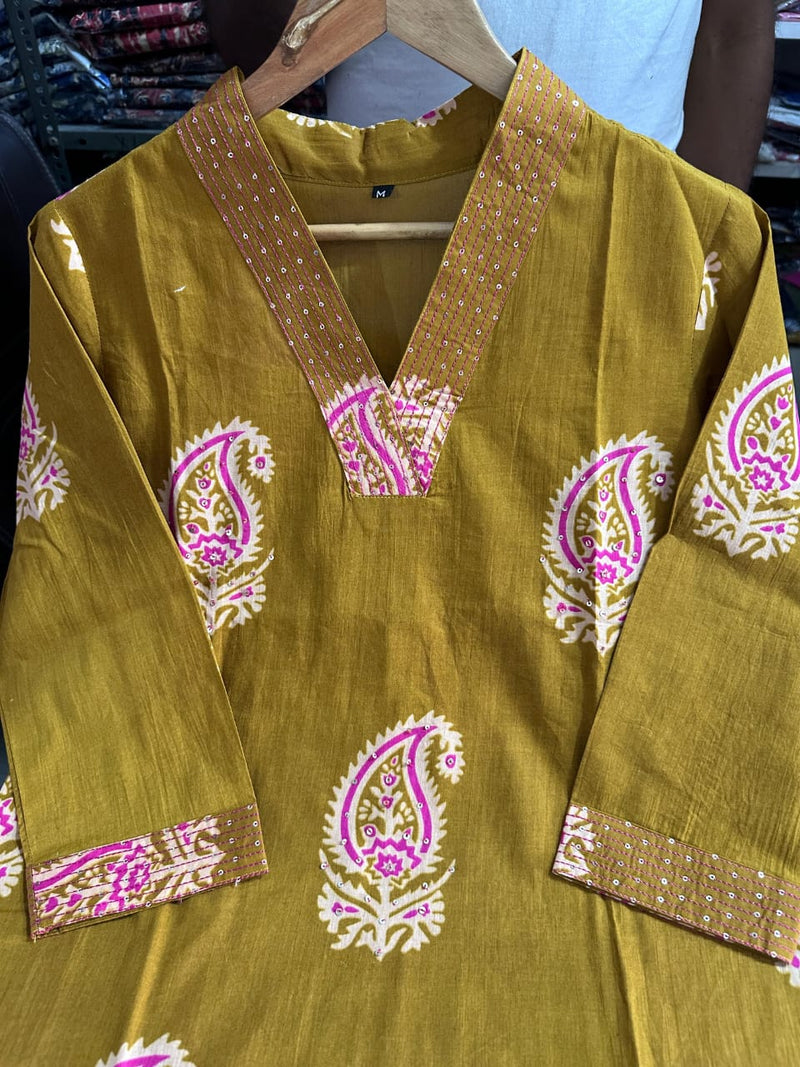 Pure fine Cotton fabric Kurti with Pant with cotton 100-100 Dupatta🌹🌹Nack Hand work