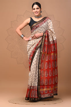 Exclusive Hand Block Printed Maheshwari Silk Saree (SWSRMAH55)