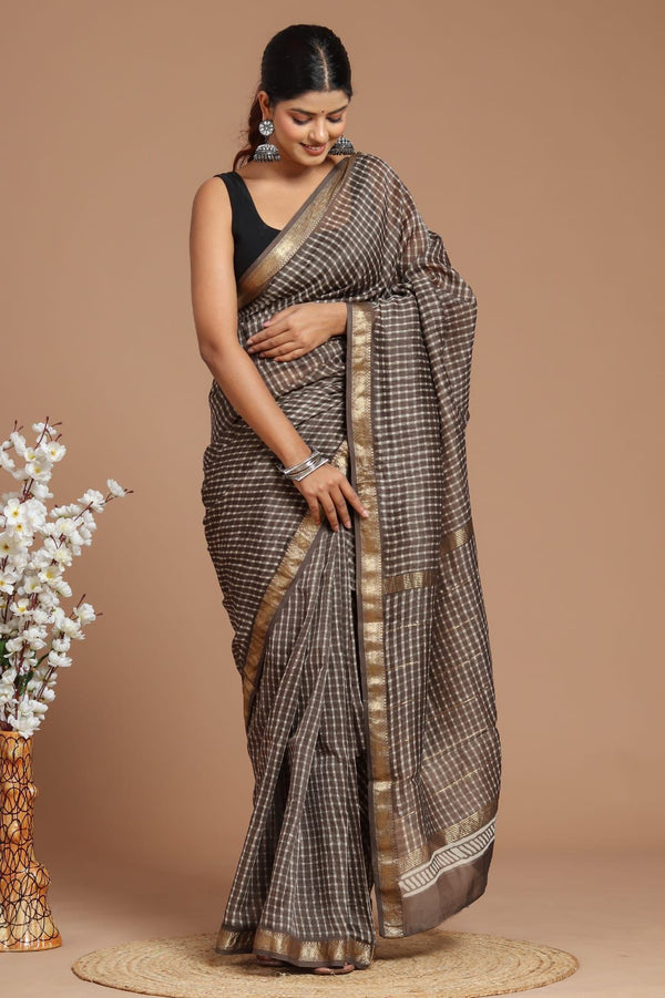 Exclusive Hand Block Printed Maheshwari Silk Saree (SWSRMAH69)